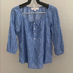 LOFT Blue and White Blouse with Pattern